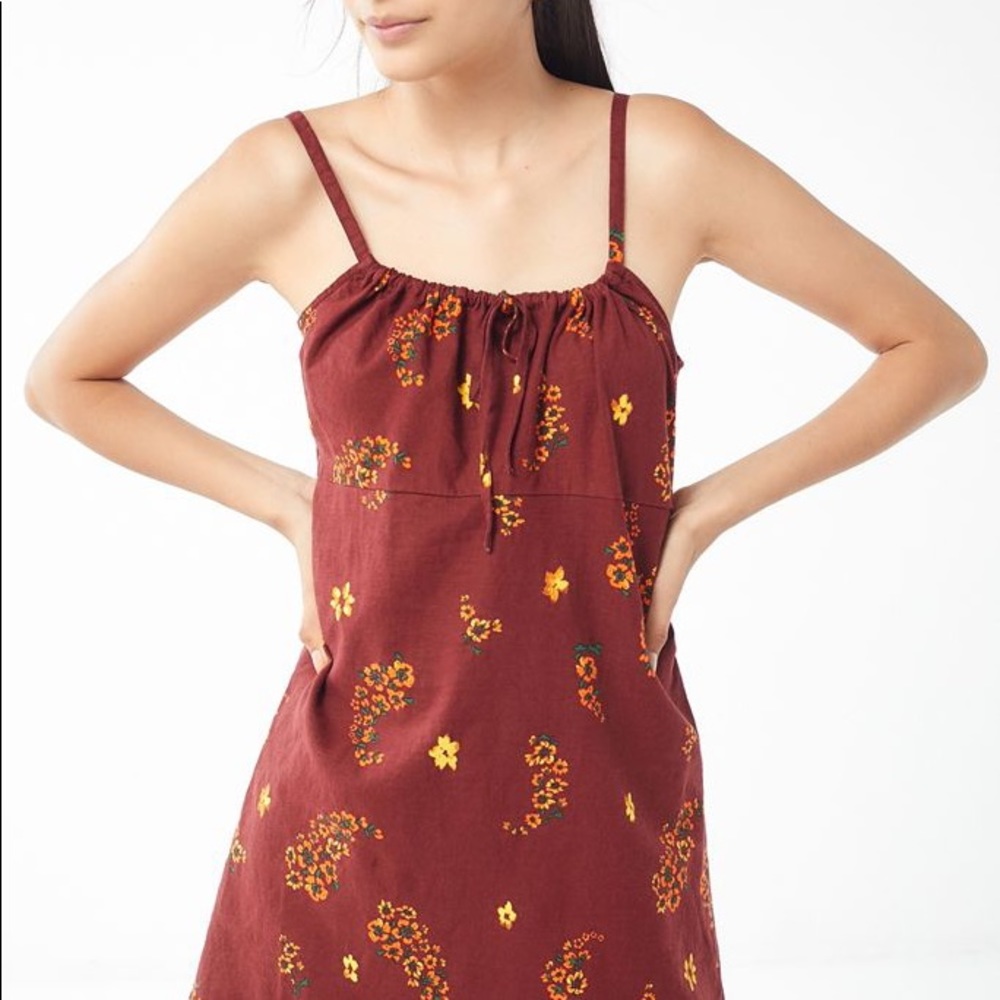 urban outfitters tie-front linen mini dress